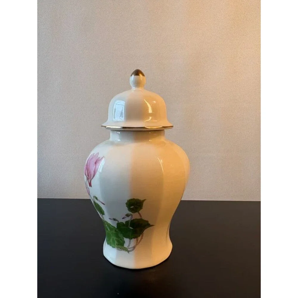 Otagiri Japan Ginger Jar Lidded Magnolia Hand Painted Porcelain Temple